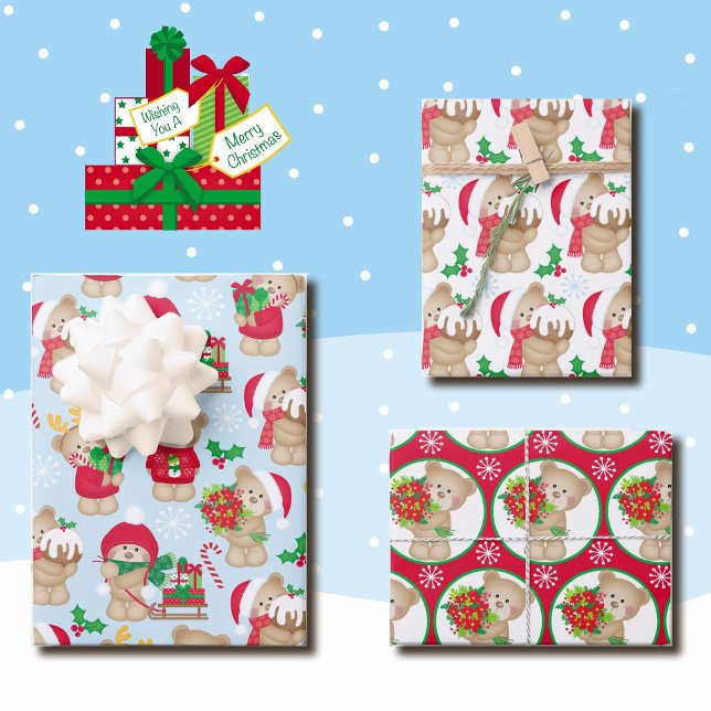 Teddy Bear Christmas 3 Koordination Geschenkpapier Set (Von Creator hochgeladen)