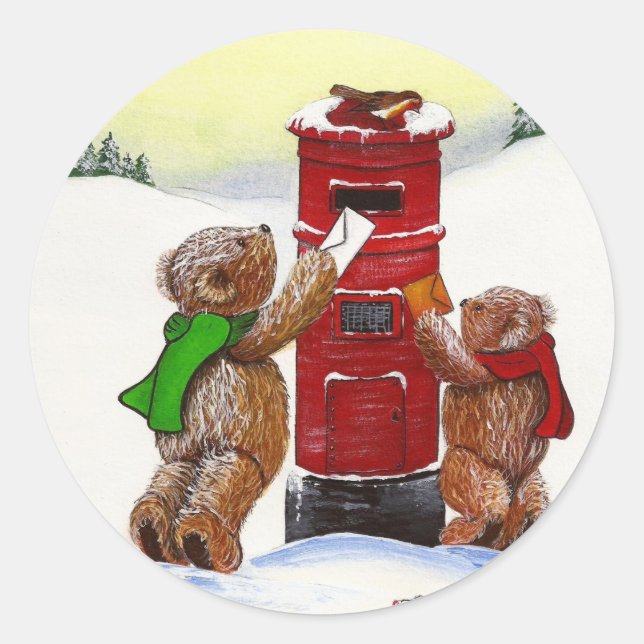 Teddy Bear Christmas Card Runder Aufkleber (Vorderseite)