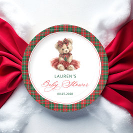 Teddy Bear Christmas Girl Babydusche Pappteller