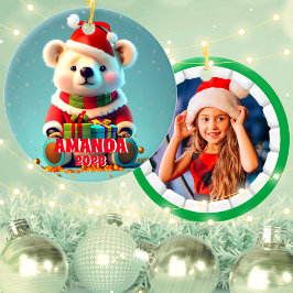 Teddy Bear Christmas Personalisiert Kids Foto Keramik Ornament