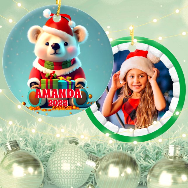 Teddy Bear Christmas Personalisiert Kids Foto Keramik Ornament (Von Creator hochgeladen)