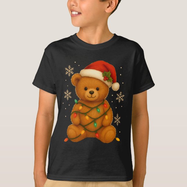 Teddy Bear Christmas Tree Lights Santa Hat For Bea T-Shirt (Vorderseite)