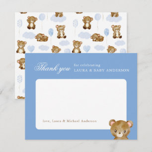 Teddy Bear Classic Script Blaues Babyshower Dankeskarte