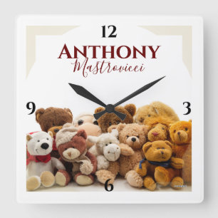 Teddy Bear Clock mit Name Wall Clock Quadratische Wanduhr