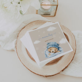 Teddy Bear & Clouds Light Brown Blue Baby Dusche Serviette