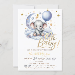 Teddy Bear Clouds Stars Balloon Babydusche Einladung