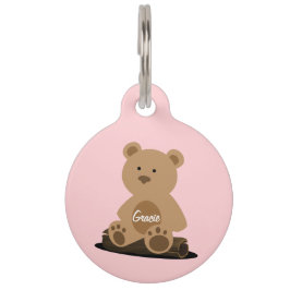 Teddy Bear Coral Pink Personalisiert Pet ID Tag Haustiermarke