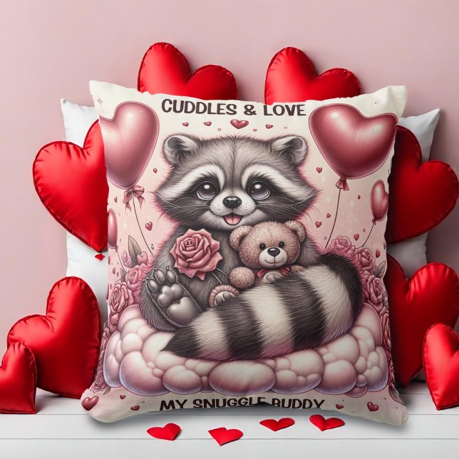 Teddy Bear Cuddles Raccoon Valentines Kissen (Von Creator hochgeladen)