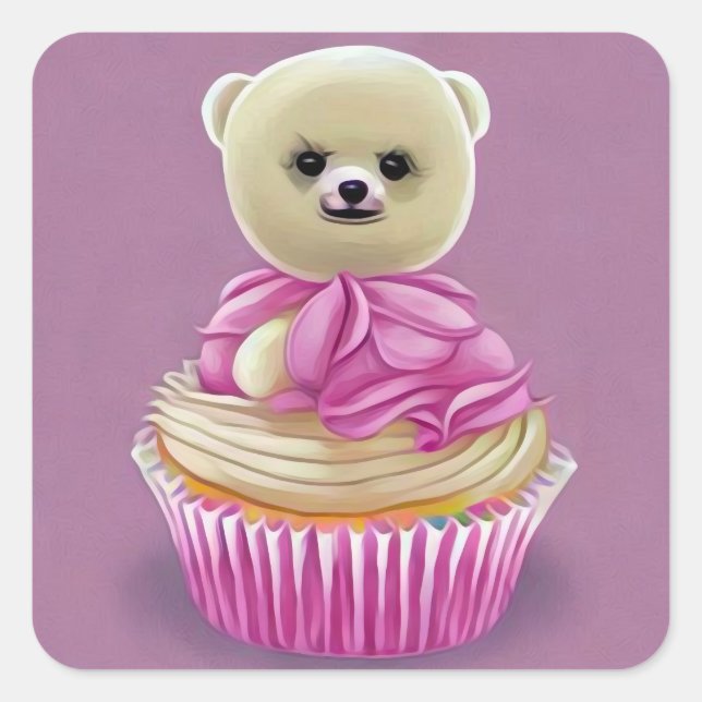 Teddy Bear Cupcake Quadratischer Aufkleber (Vorderseite)