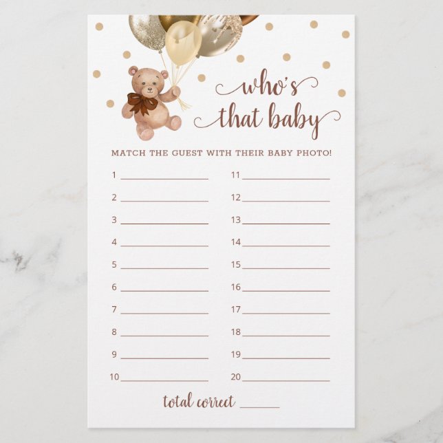 Teddy Bear, der das Baby Shower Foto Game ist (Vorderseite)
