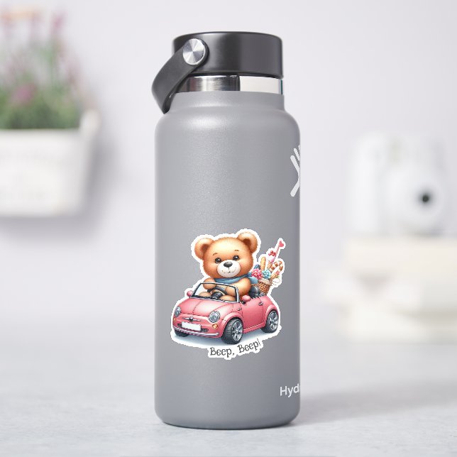 Teddy Bear, der ein konvertibles Auto fährt Aufkleber (HydroFlask)