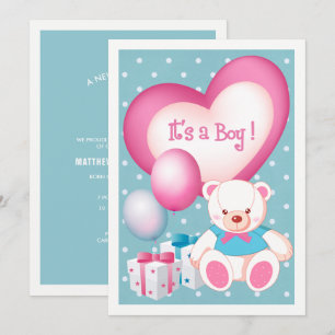 Teddy Bear Design Baby Boy Geburtsankündigung Ankündigung