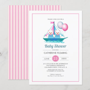 Teddy Bear Design Twin Girls Babydusche Einladung