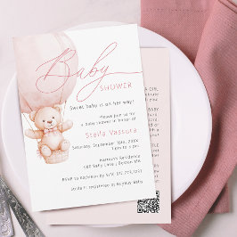 Teddy Bear Details QR Code Girl Babydusche Einladung