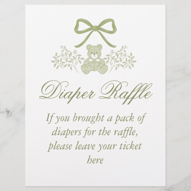 Teddy Bear Diaper Raffle Sign | Babyparty Flyer (Vorne)