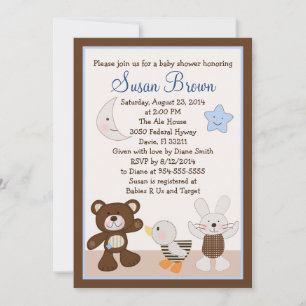 Teddy Bear Duckie Bunny Baby Shower Einladung