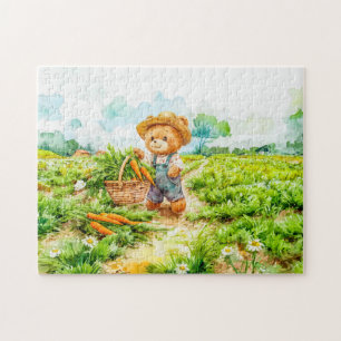 Teddy Bear erntet Karotten auf einem Feld Puzzle