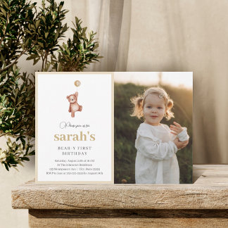 Teddy Bear erste Geburtstagsparty mit Foto Einladung