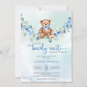 Teddy Bear Eucalyptus Wreath Boy Baby Showroom Einladung