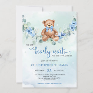 Teddy Bear Eucalyptus Wreath Boy Baby Showroom Einladung