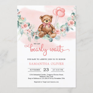 Teddy Bear Eucalyptus Wreath Girl Baby Shower Einladung
