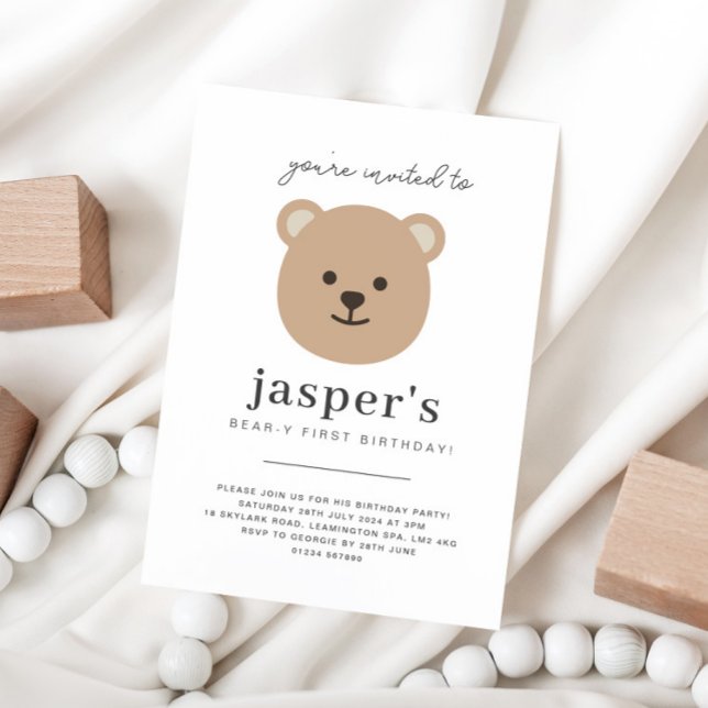 Teddy Bear Face First Birthday Einladung (Von Creator hochgeladen)