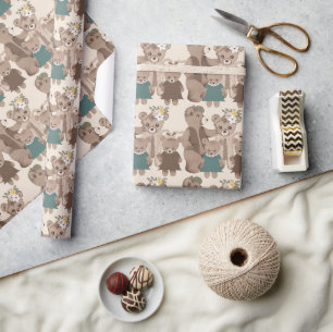 Teddy Bear Familie Blumengrün Babydusche Geschenkpapier