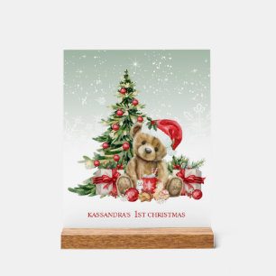 Teddy Bear farbenfrohe Bäume Baby 1. Weihnachten Acrylschild