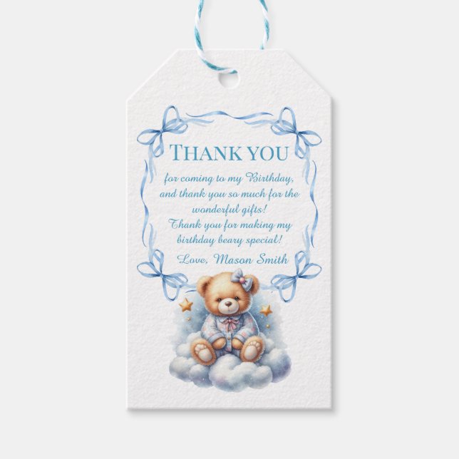 Teddy Bear farbenfroher Ballon Beary First Birthda Geschenkanhänger (Vorderseite)