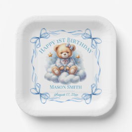 Teddy Bear farbenfroher Ballon Beary First Birthda Pappteller