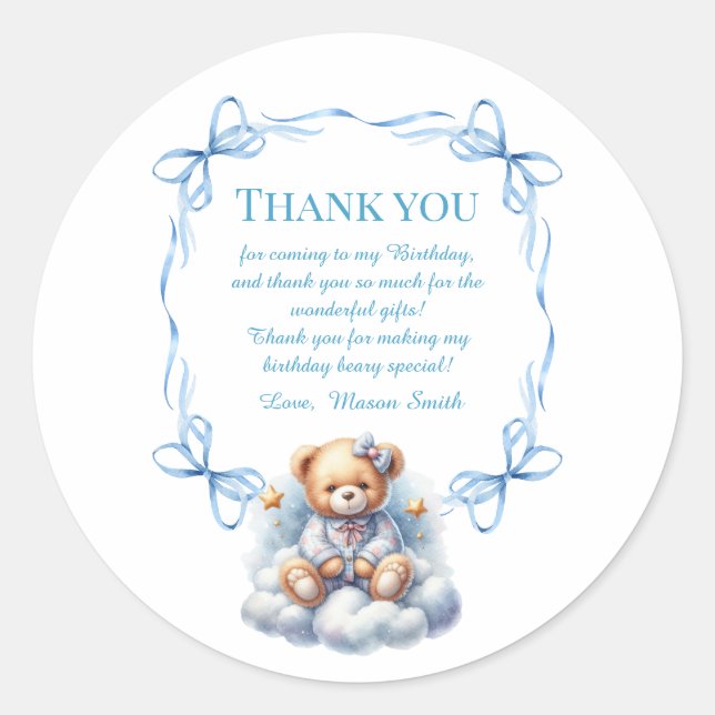 Teddy Bear farbenfroher Ballon Beary First Birthda Runder Aufkleber (Vorderseite)