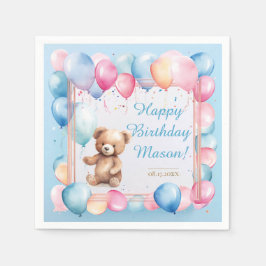 Teddy Bear farbenfroher Ballon Beary First Birthda Serviette