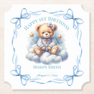 Teddy Bear farbenfroher Ballon Beary First Birthda Untersetzer