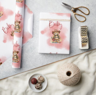 Teddy Bear Fireman Boy Baby Shower Geschenkpapier