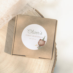 Teddy Bear First Birthday Party Runder Aufkleber