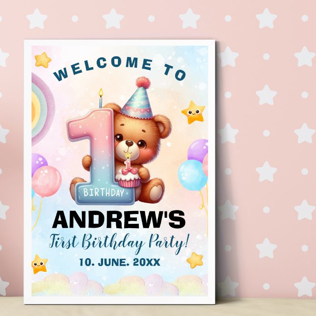 Teddy Bear First Birthday Poster | Nursery & Party (Von Creator hochgeladen)