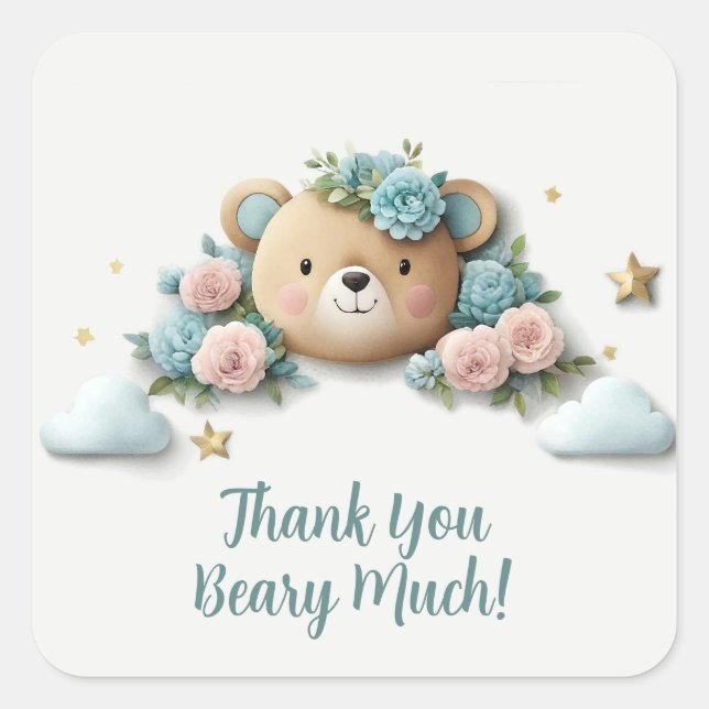 Teddy Bear Floral Quadratischer Aufkleber (Vorderseite)