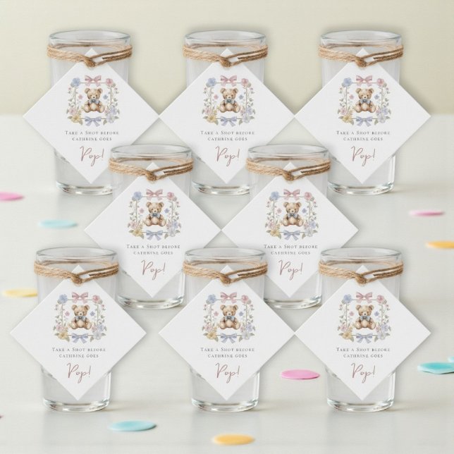 Teddy Bear Floral Wreath Baby Shower drinks Geschenkanhänger (Von Creator hochgeladen)