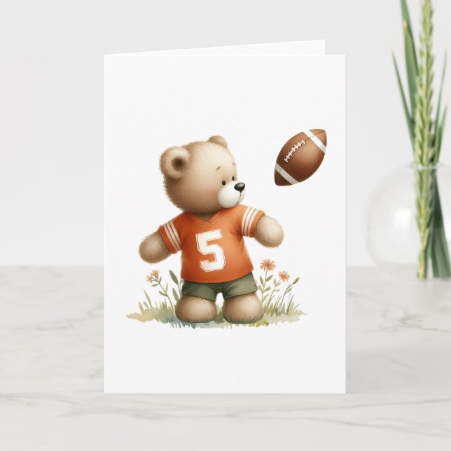 Teddy Bear Football Player in Orange Jersey Blank Karte (Vorderseite)