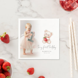 Teddy Bear Foto Overlay Berry Erster Geburtstag Serviette
