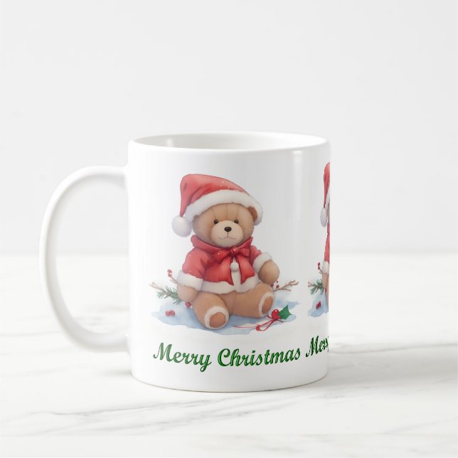 Teddy Bear Frohe Weihnachtsfeier Tasse (Links)