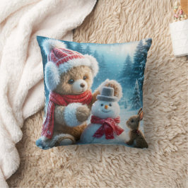 Teddy Bear Gebäude a Snowman Kissen