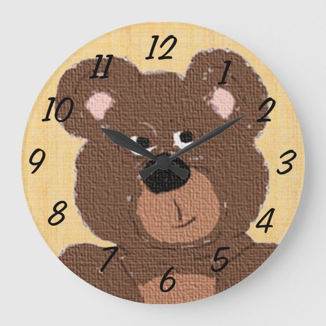 Teddy Bear (gelb) Große Wanduhr (Vorderseite)