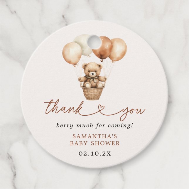 Teddy Bear Gender Neutral Baby Dusche Vielen Dank Geschenkanhänger (Vorderseite)