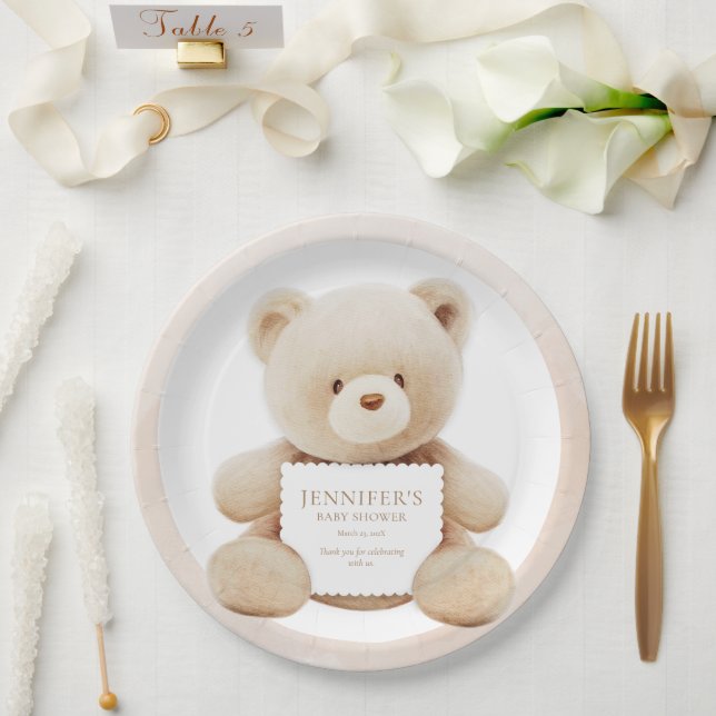 Teddy Bear Gender Neutral Baby Shower Paper Pappteller (Hochzeit)