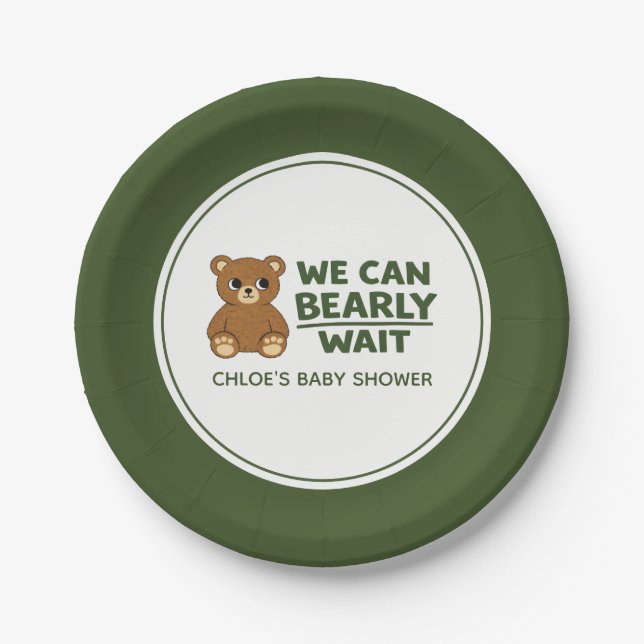 Teddy Bear Gender Neutral Minimalist Baby Shower Pappteller (Vorderseite)