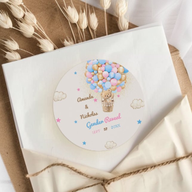 Teddy Bear Gender offenbaren rosa Blau Runder Aufkleber (Von Creator hochgeladen)
