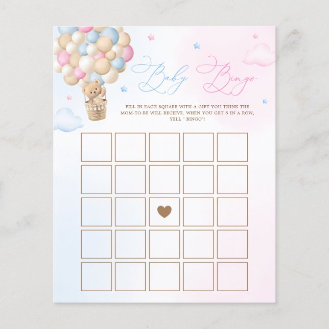 Teddy Bear Gender Reveal Baby Bingo Game (Vorderseite)