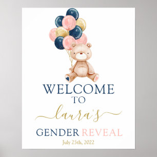 Teddy Bear Gender Reveal Begrüßungszeichen Poster