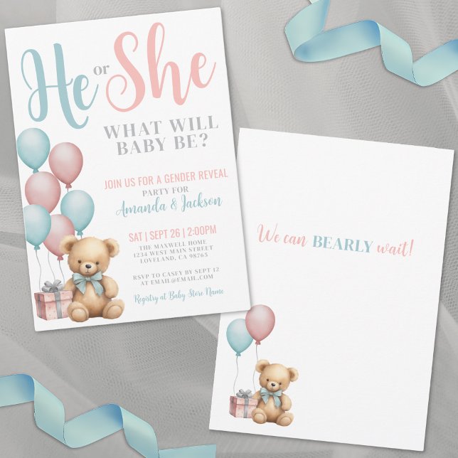 Teddy Bear Gender Reveal Einladung (Teddy Bear Gender Reveal Invitation )